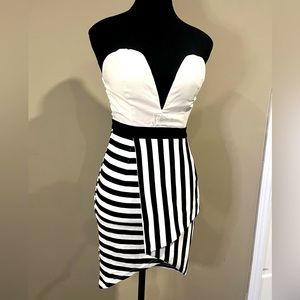 ANGEL BIBA black & white striped bodycon dress